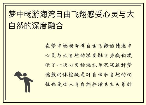 梦中畅游海湾自由飞翔感受心灵与大自然的深度融合